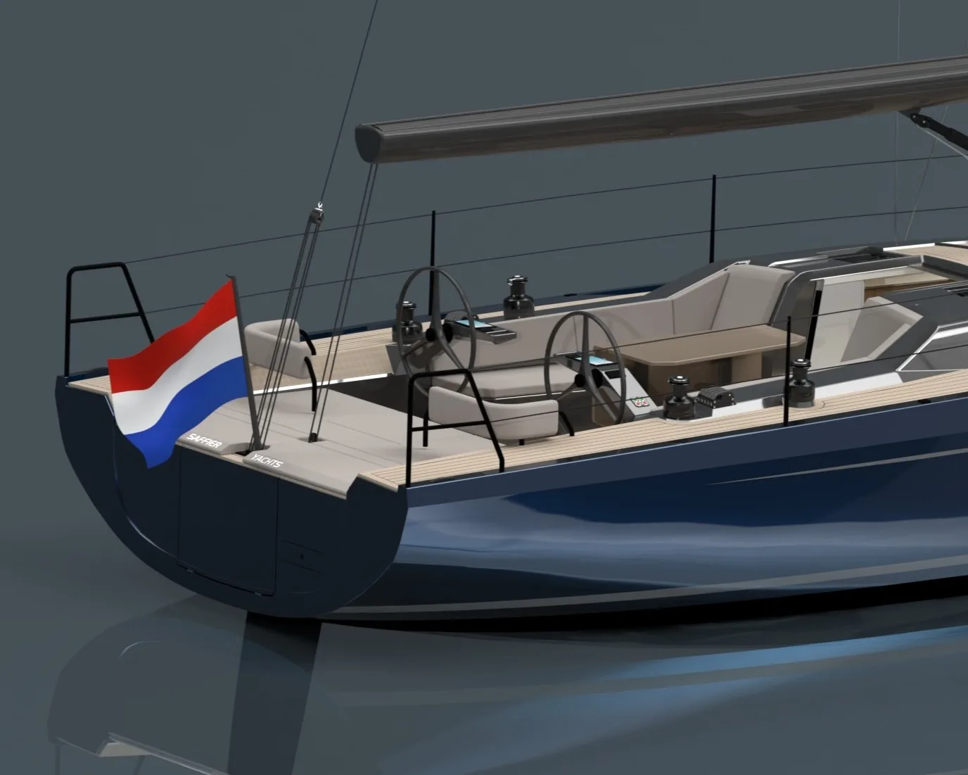 Saffier SE 38 Leader aft deck with sun lounge and swim platform