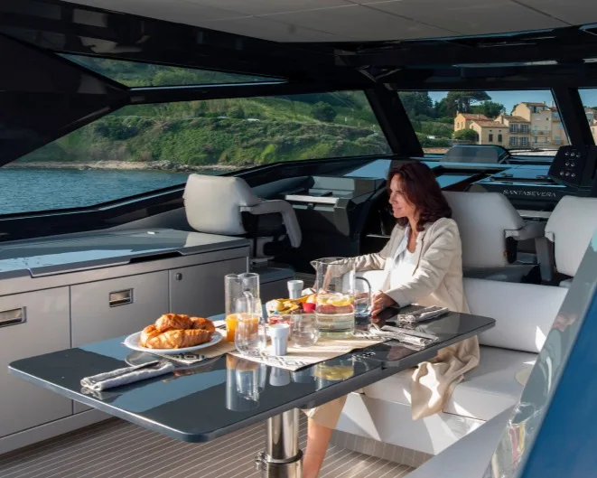 Santasevera 52 cockpit galley and U-shaped lounge