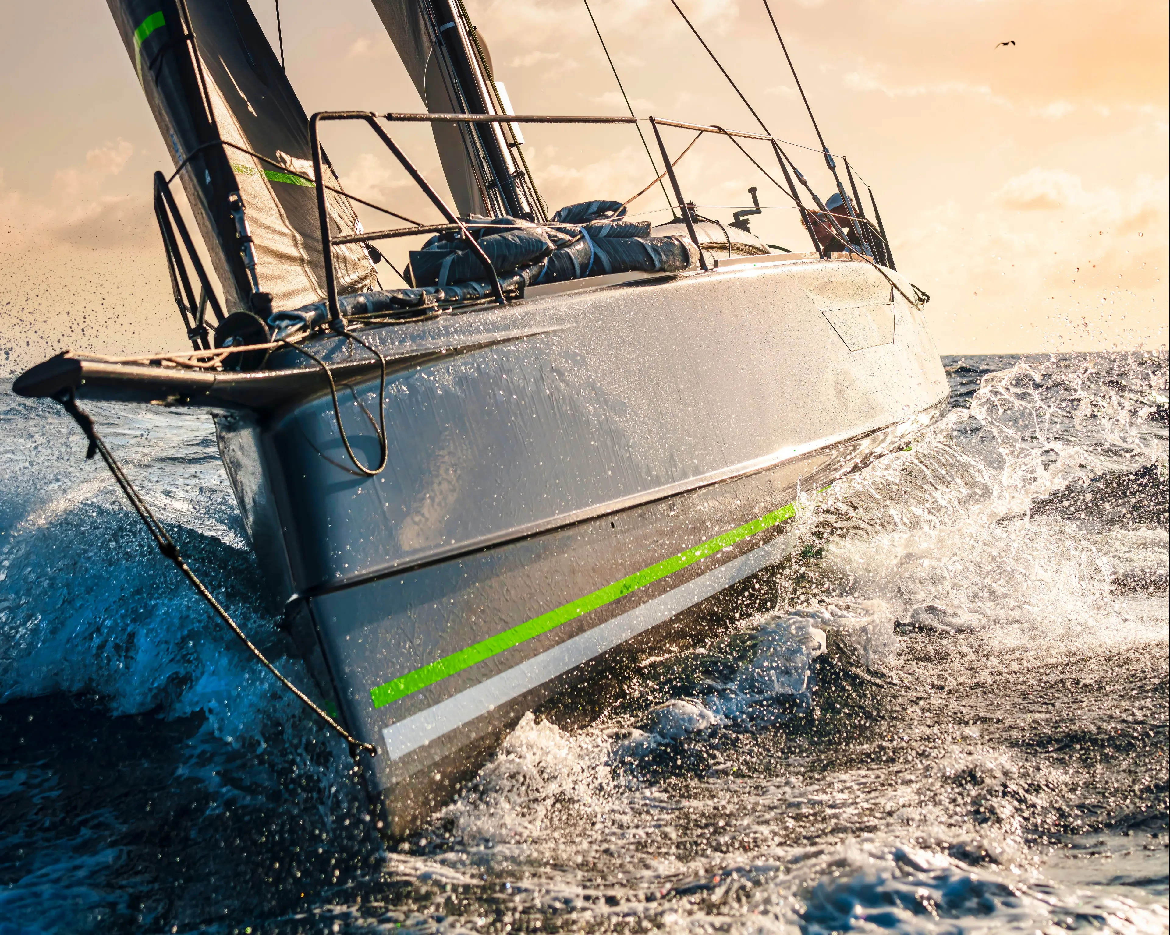 Close-up of carbon fibre laminate layup in a yacht hull mould