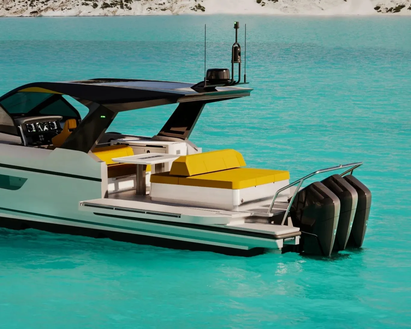 Virtue V14 Hard Top cockpit wet bar and fold-out balconies