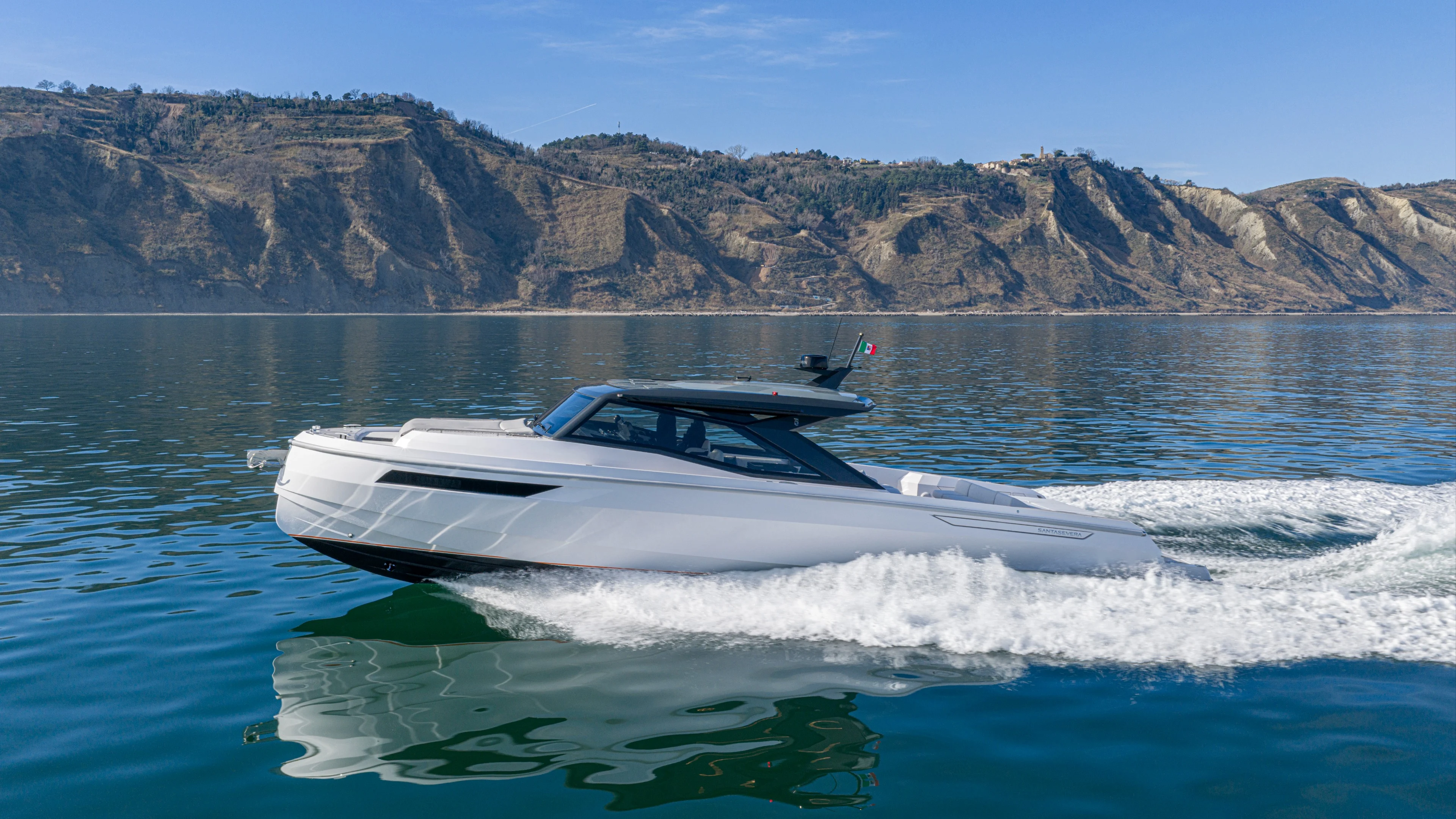 Santasevera Yachts 52 flagship motor day cruiser underway.