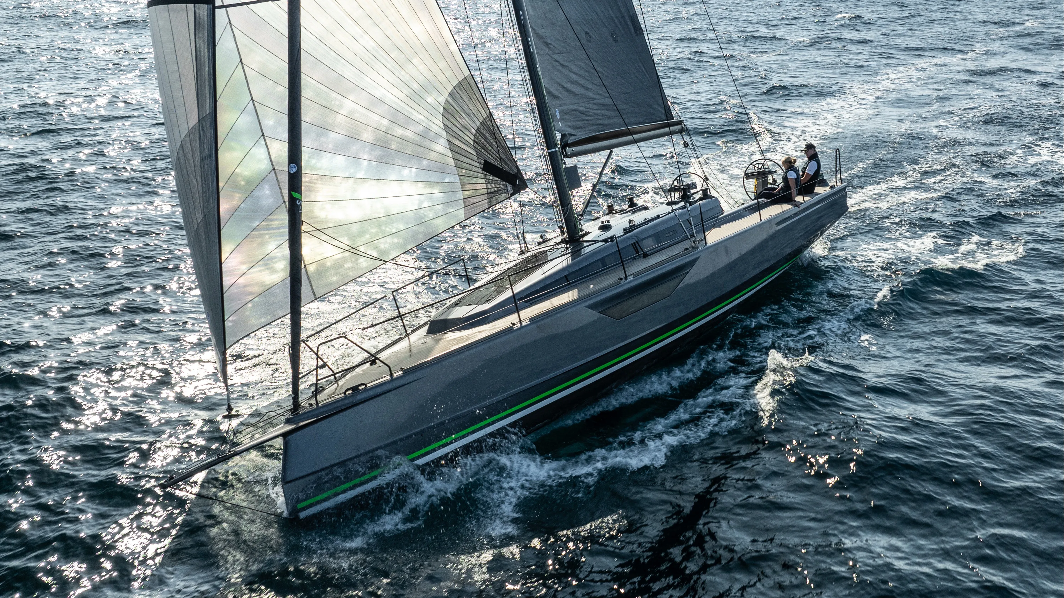 Shogun Yachts Shogun 43 sailing fast offshore under asymmetric spinnaker.