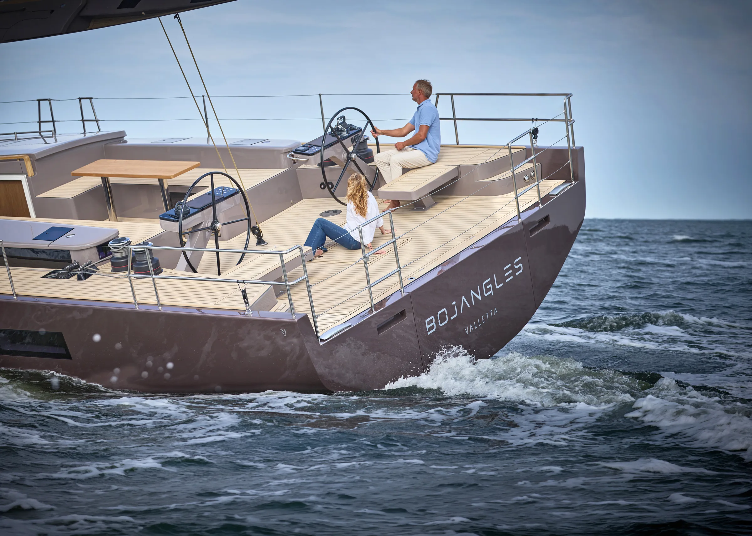 Aft view of the YYachts Y6 cockpit and twin wheels