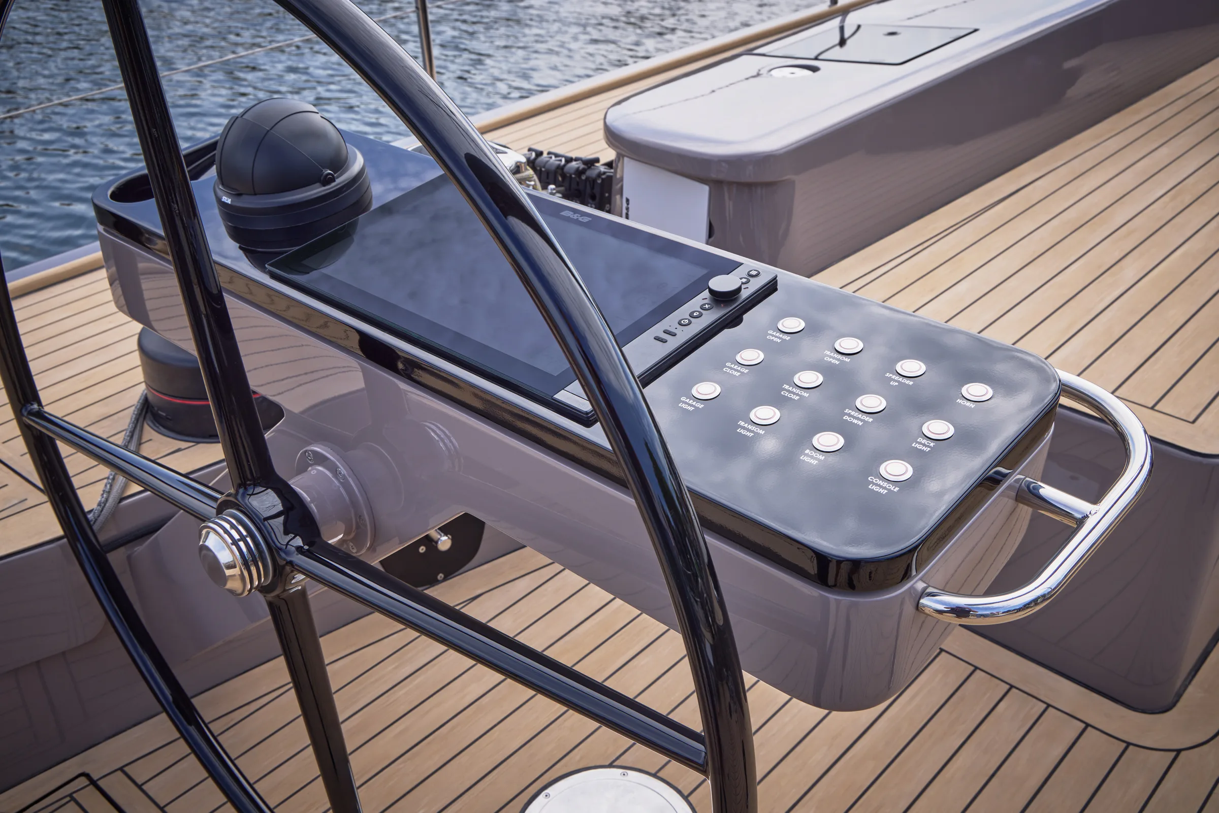 Wheel and control panel at the YYachts Y6 helm