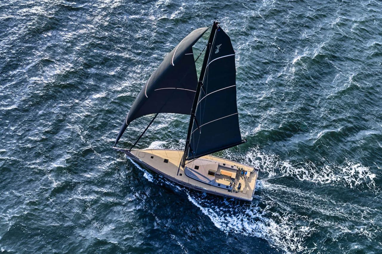 YYachts Y6 performance cruising yacht under sail, exterior view.